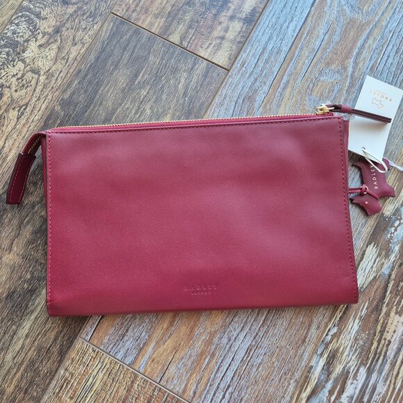NWT Radley London Broad Street Studded Red Berry Leather Clutch Bag Zip/Snap - Picture 5 of 12
